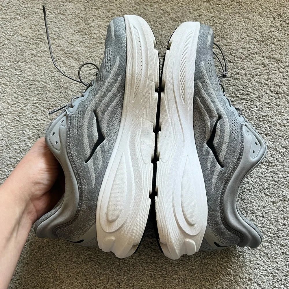 Hoka One One Men's Gray and White Sneakers